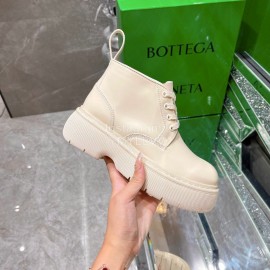 Bottega Veneta Cowhide Wool Thick Soled Lace Up Boots For Women Beige