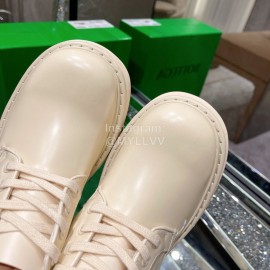 Bottega Veneta Cowhide Wool Thick Soled Lace Up Boots For Women Beige