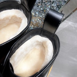 Bottega Veneta Cowhide Wool Thick Soled Lace Up Boots For Women Black