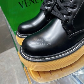 Bottega Veneta Cowhide Wool Thick Soled Lace Up Boots For Women Black