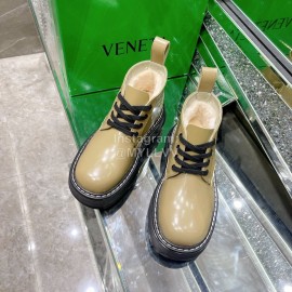 Bottega Veneta Cowhide Wool Thick Soled Lace Up Boots For Women Green