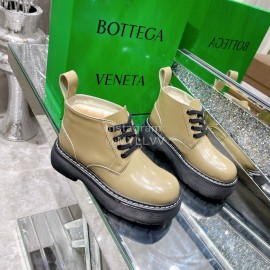 Bottega Veneta Cowhide Wool Thick Soled Lace Up Boots For Women Green