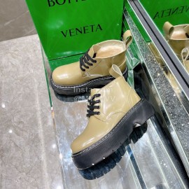 Bottega Veneta Cowhide Wool Thick Soled Lace Up Boots For Women Green