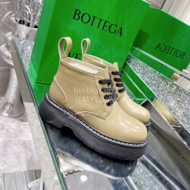 Bottega Veneta Cowhide Wool Thick Soled Lace Up Boots For Women Green