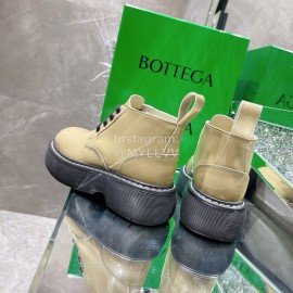 Bottega Veneta Cowhide Wool Thick Soled Lace Up Boots For Women Green
