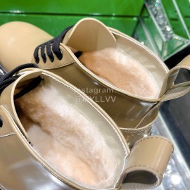 Bottega Veneta Cowhide Wool Thick Soled Lace Up Boots For Women Green