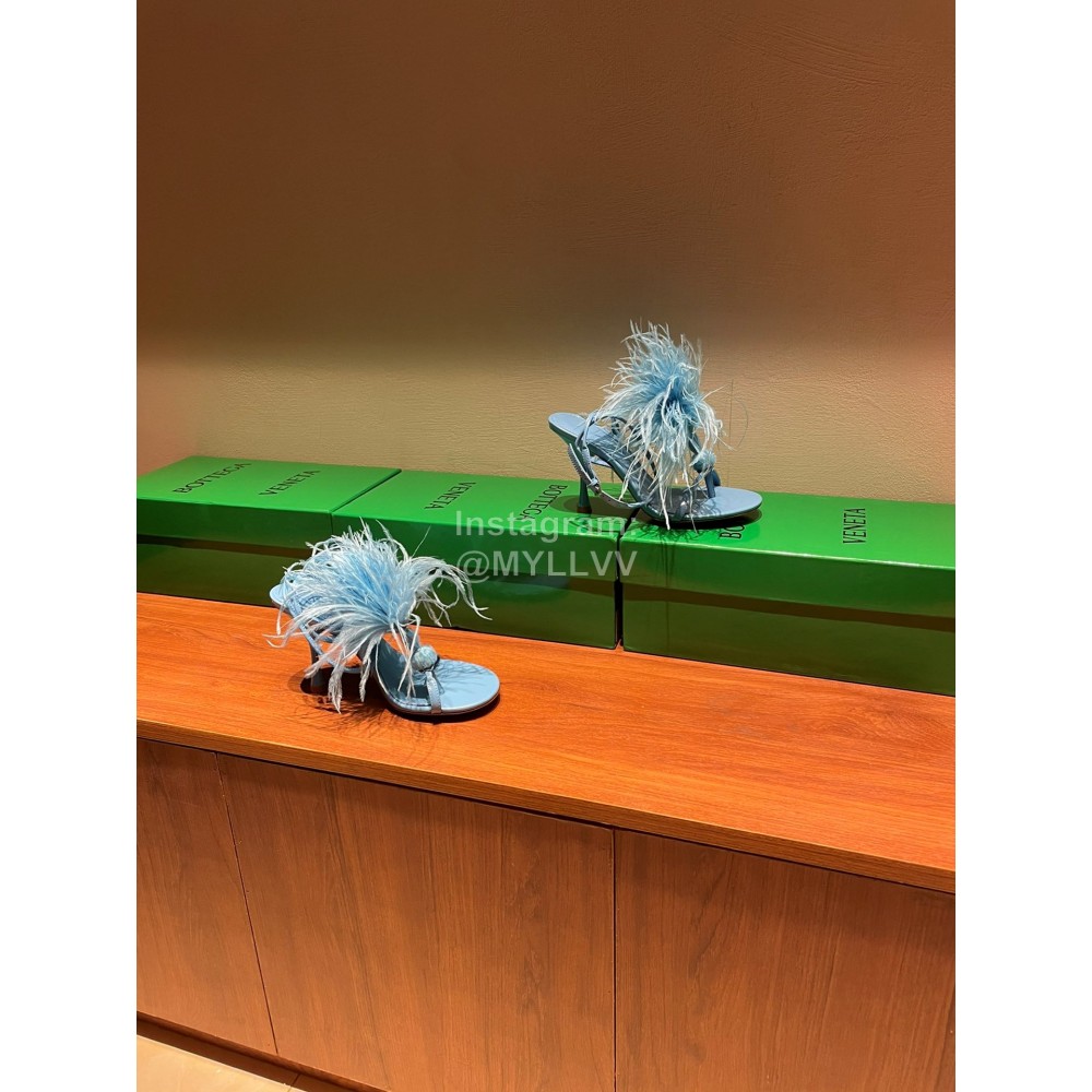 Bottega Veneta Calf Leather High Heeled Sandals For Women Blue