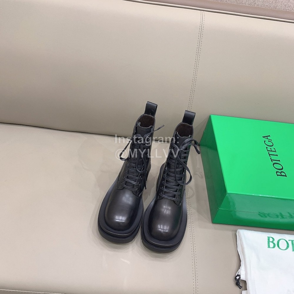 Bottega Veneta Cowhide Lace Up Thick High Heel Short Boots For Women