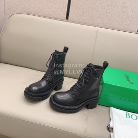 Bottega Veneta Cowhide Lace Up Thick High Heel Short Boots For Women