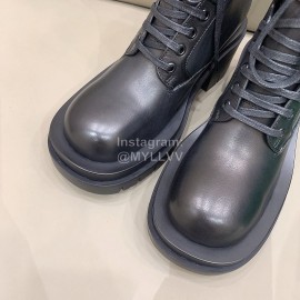 Bottega Veneta Cowhide Lace Up Thick High Heel Short Boots For Women