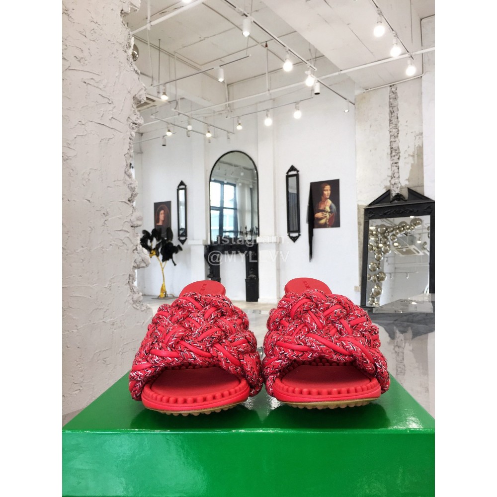 Bottega Veneta Calf Leather Woven High Heeled Slippers For Women Red