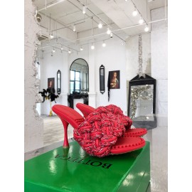 Bottega Veneta Calf Leather Woven High Heeled Slippers For Women Red