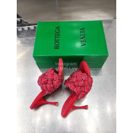 Bottega Veneta Calf Leather Woven High Heeled Slippers For Women Red