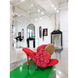 Bottega Veneta Calf Leather Woven High Heeled Slippers For Women Red