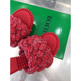 Bottega Veneta Calf Leather Woven High Heeled Slippers For Women Red