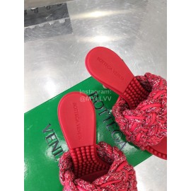 Bottega Veneta Calf Leather Woven High Heeled Slippers For Women Red