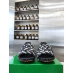 Bottega Veneta Calf Leather Woven High Heeled Slippers For Women Black