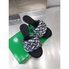 Bottega Veneta Calf Leather Woven High Heeled Slippers For Women Black