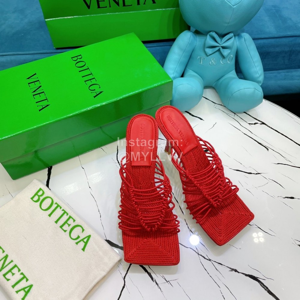 Bottega Veneta Summer Leather High Heeled Slippers For Women Red