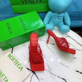 Bottega Veneta Summer Leather High Heeled Slippers For Women Red