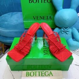 Bottega Veneta Summer Leather High Heeled Slippers For Women Red