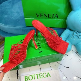 Bottega Veneta Summer Leather High Heeled Slippers For Women Red