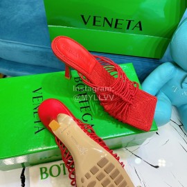 Bottega Veneta Summer Leather High Heeled Slippers For Women Red