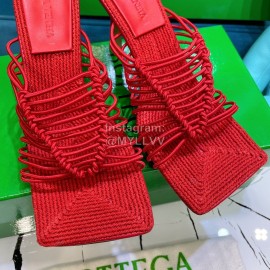 Bottega Veneta Summer Leather High Heeled Slippers For Women Red