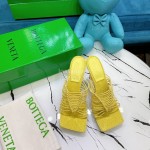 Bottega Veneta Summer Leather High Heeled Slippers For Women Yellow