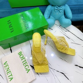 Bottega Veneta Summer Leather High Heeled Slippers For Women Yellow