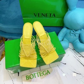 Bottega Veneta Summer Leather High Heeled Slippers For Women Yellow