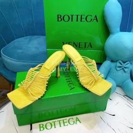 Bottega Veneta Summer Leather High Heeled Slippers For Women Yellow