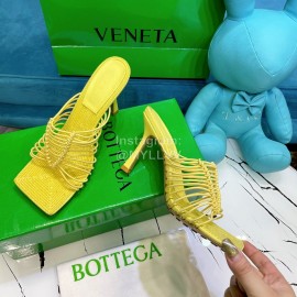 Bottega Veneta Summer Leather High Heeled Slippers For Women Yellow