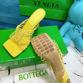 Bottega Veneta Summer Leather High Heeled Slippers For Women Yellow