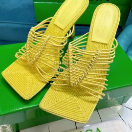 Bottega Veneta Summer Leather High Heeled Slippers For Women Yellow