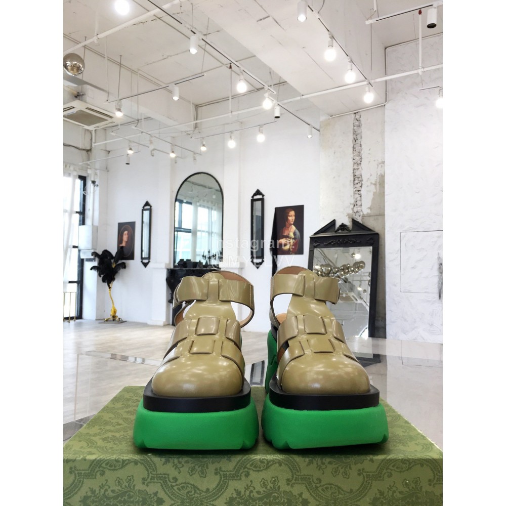 Bottega Veneta Cowhide Woven Thick High Heeled Sandals For Women Green