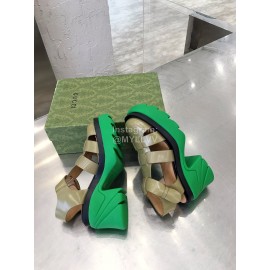 Bottega Veneta Cowhide Woven Thick High Heeled Sandals For Women Green