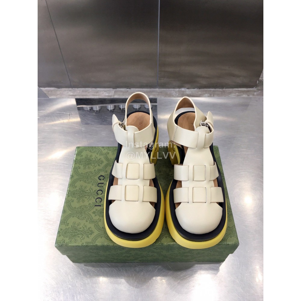 Bottega Veneta Cowhide Woven Thick High Heeled Sandals For Women White