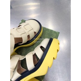 Bottega Veneta Cowhide Woven Thick High Heeled Sandals For Women White