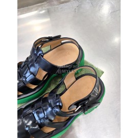 Bottega Veneta Cowhide Woven Thick High Heeled Sandals For Women Black