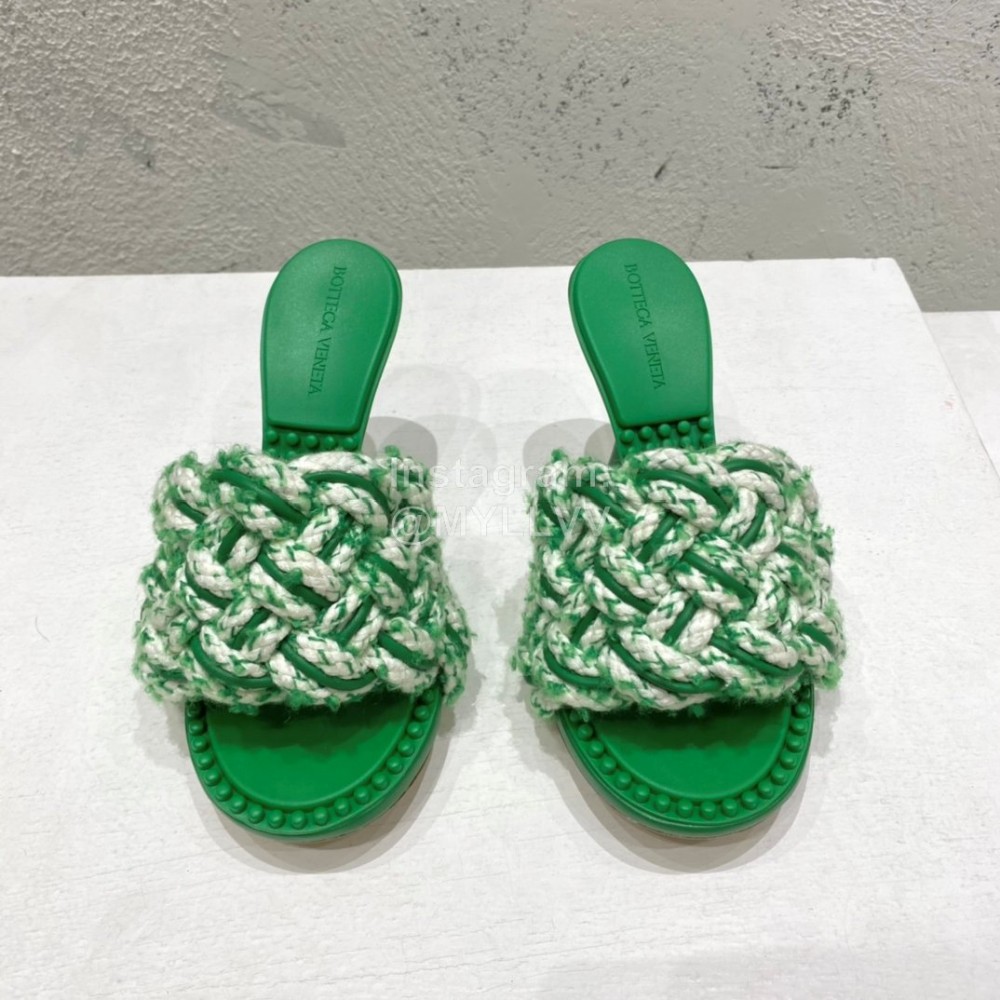 Bottega Veneta Cotton Braided High Heeled Slippers For Women Green