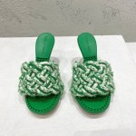 Bottega Veneta Cotton Braided High Heeled Slippers For Women Green