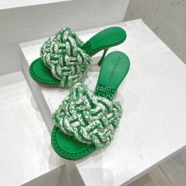 Bottega Veneta Cotton Braided High Heeled Slippers For Women Green