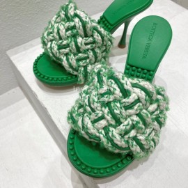 Bottega Veneta Cotton Braided High Heeled Slippers For Women Green