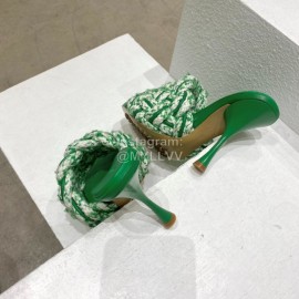 Bottega Veneta Cotton Braided High Heeled Slippers For Women Green