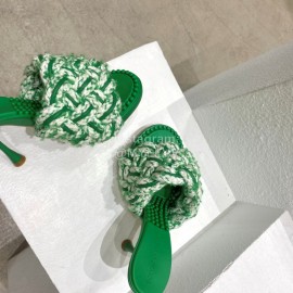 Bottega Veneta Cotton Braided High Heeled Slippers For Women Green