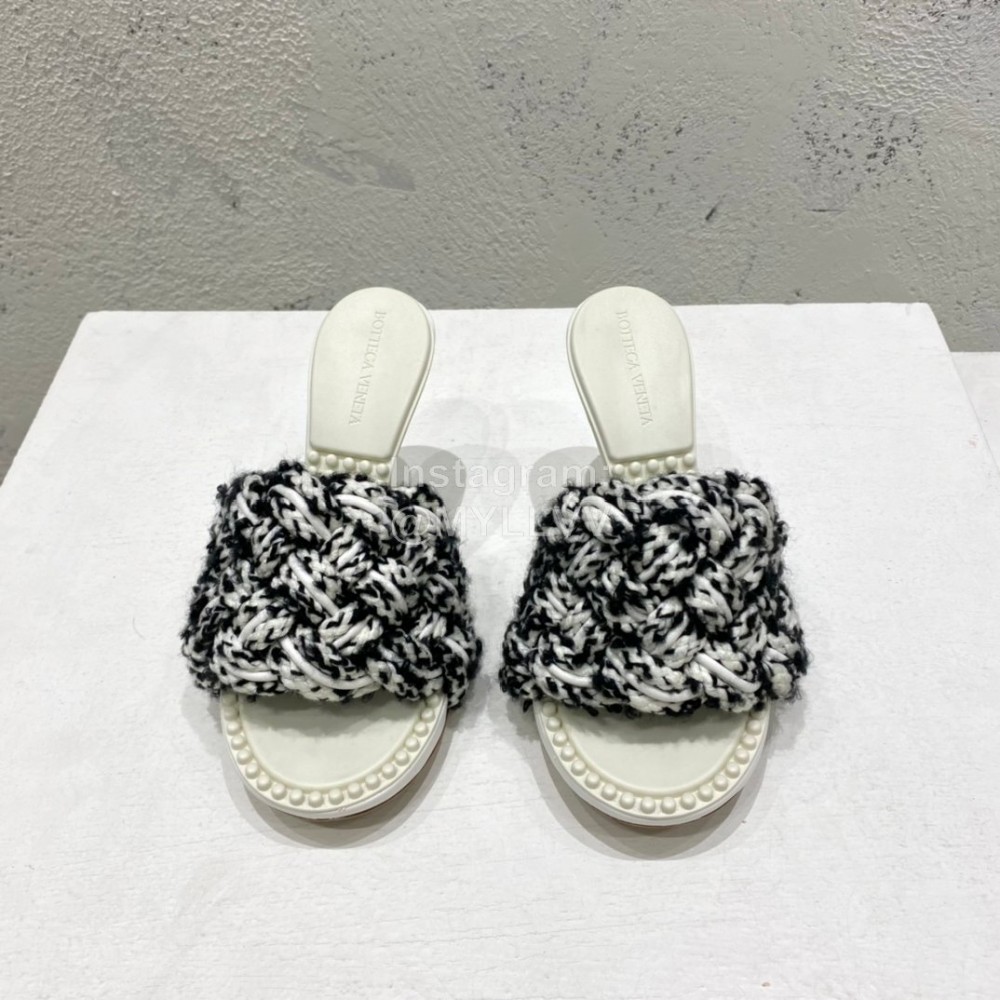 Bottega Veneta Cotton Braided High Heeled Slippers For Women White