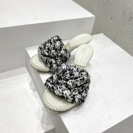 Bottega Veneta Cotton Braided High Heeled Slippers For Women White