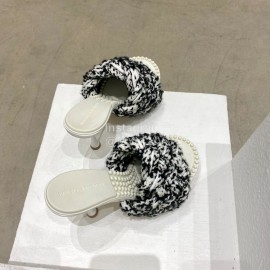 Bottega Veneta Cotton Braided High Heeled Slippers For Women White