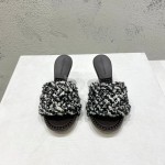 Bottega Veneta Cotton Braided High Heeled Slippers For Women Black